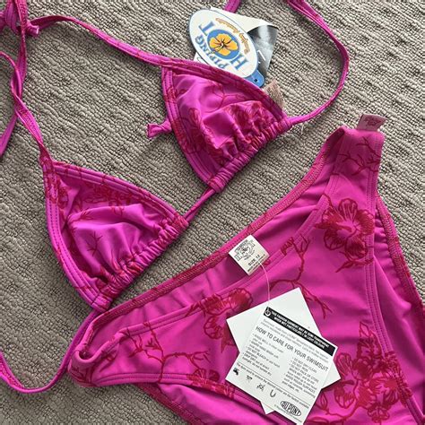 Vintage Hot Pink Floral Bikini Brand Piping Depop