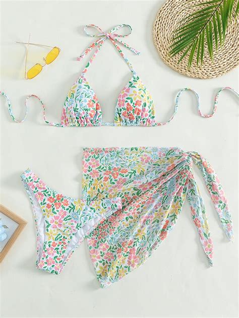 Is That The New Floral Print Bikini Set Halter Triangle Bra Cheeky