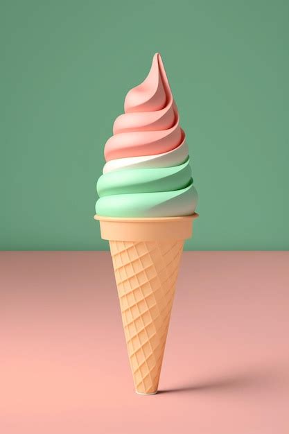 Premium Ai Image A Pink Ice Cream Cone With A Green Background