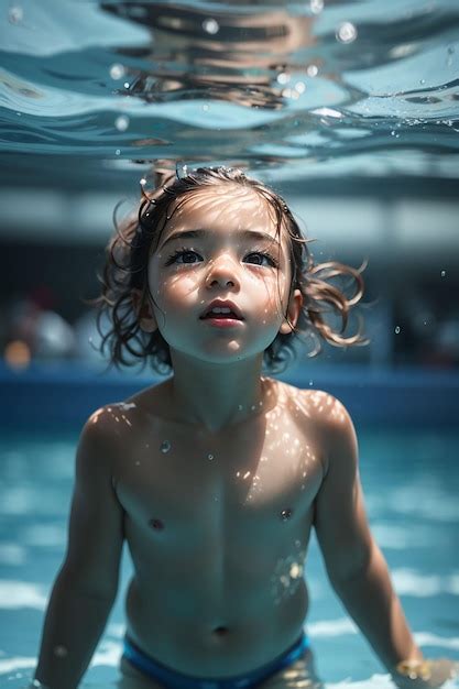 Crian A Nadando Debaixo D Gua Na Piscina Gua Do Mar Azul Crian A