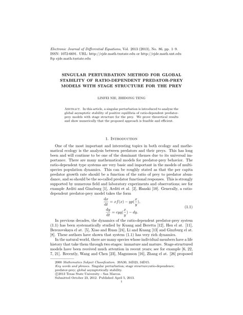 Pdf Singular Perturbation Method For Global Stability Of Ratio