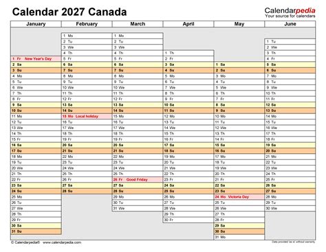 Canada Calendar 2027 - Free Printable Excel templates