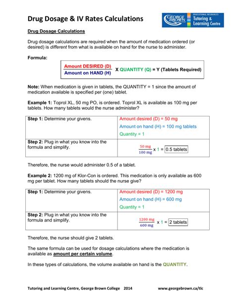 Drug Dosage And Intravenous Rates Calculations Cheat Sheets