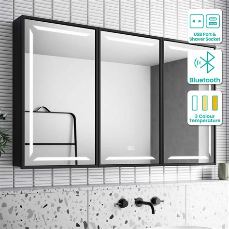 Mia Black Framed Led Mirror Cabinet With Bluetooth Usb X Mm