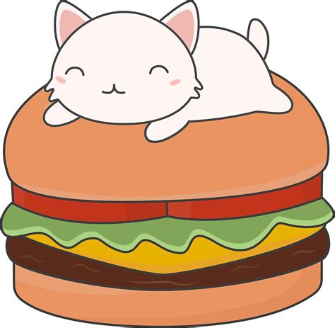 Kawaii Cat On A Burger Stickers By Happinessinatee Redbubble