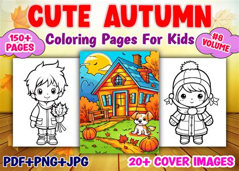 150 Cute Autumn Coloring Pages For Kids Graphic By Little Cat