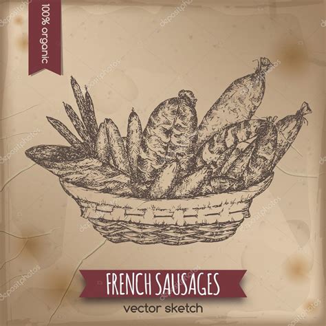 Vintage French Sausages Template Stock Vector By Msokolyan