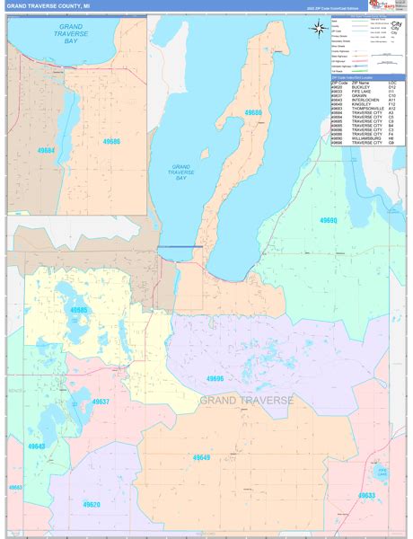 Grand Traverse County Mi Wall Map Color Cast Style By Marketmaps Mapsales