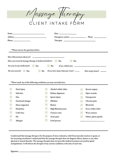 Massage Therapy Client Intake Form - Templates by Canva | Massage ...