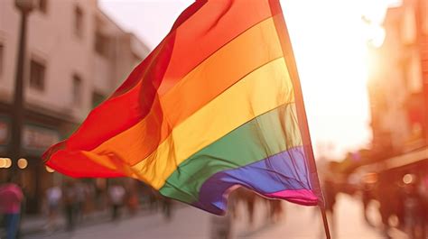 Premium AI Image A Person Posing With LGBT Flag Covering His Body On Street Rainbow Gay Flag