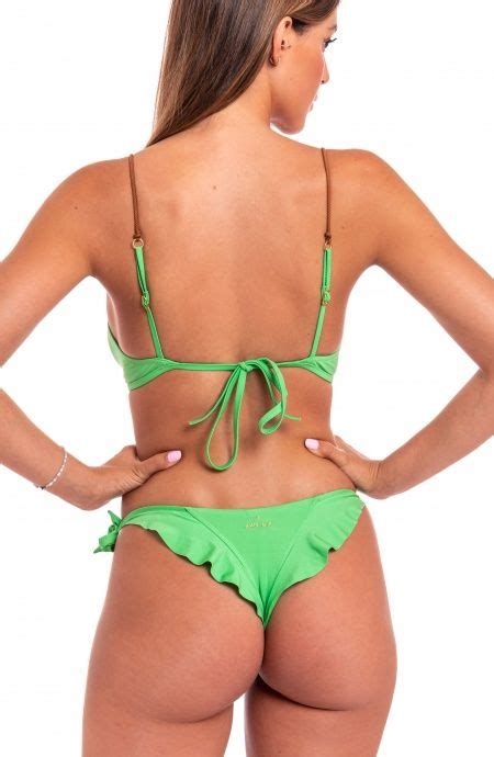 Bikini Bandeau Straps Alcantara Solid Color Size S Color Green Brief Thong Reduced Coverage