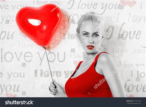 Sexy Blonde Girl Heart Shaped Balloon Stock Photo Shutterstock