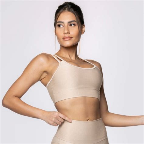 Top Fitness Canelado Alças Duplas Nude Flux