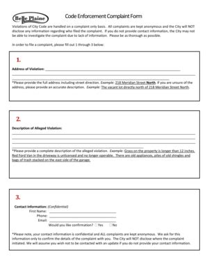 Fillable Online Code Enforcement Complaint Form 1 2 3 The City Of