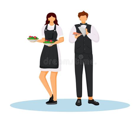 Hotel Waiters In Uniform Flat Color Vector Illustration Stock Vector