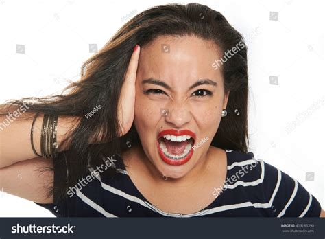 Brunette Girl Angry Freckles Screaming On Stock Photo Shutterstock