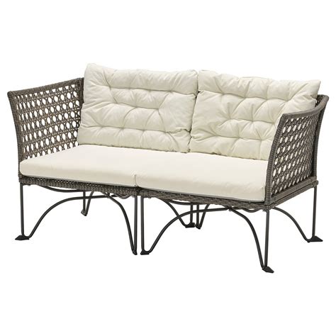 JUTHOLMEN 2-seat modular sofa, outdoor, dark grey/Kuddarna beige - IKEA