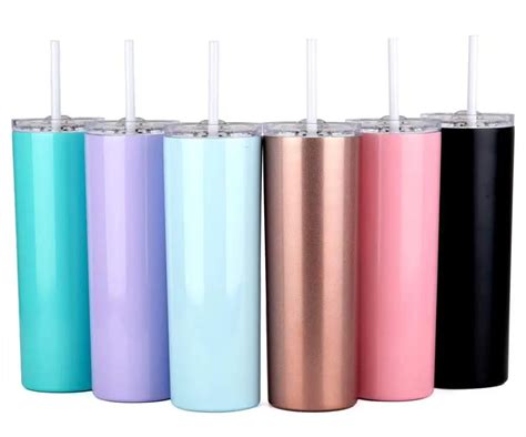 20oz Slim Tumblers with Lids and Straws,Stainless Steel Double Vacuum ...