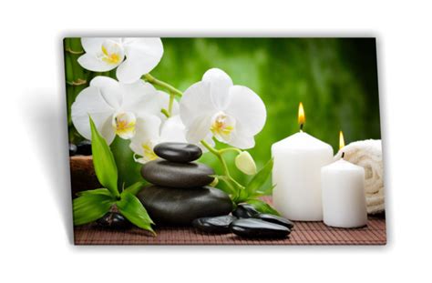 Leinwand Bild Keilrahmen Bild SPA Wellness Orchidee Kerzen Licht Steine