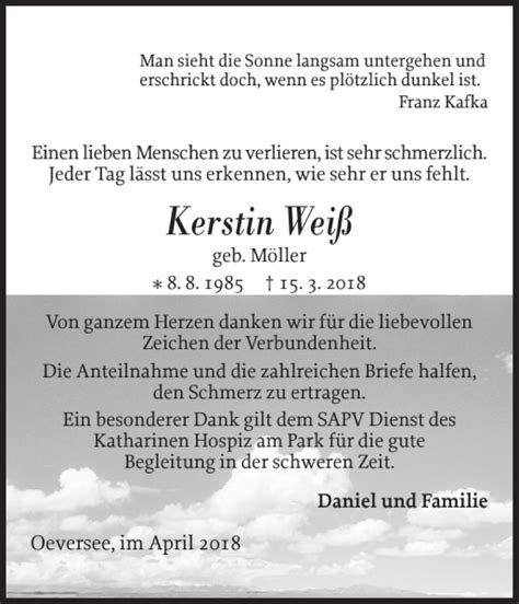 Traueranzeigen von Kerstin Weiß sh z Trauer