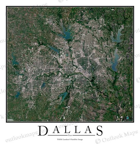 Dallas, TX Satellite Map Print | Aerial Image Poster