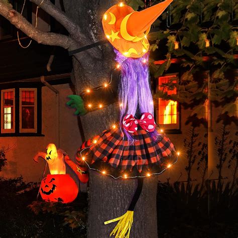 Amazon Halloween Crashing Witch Into Tree Led Witch Hanging