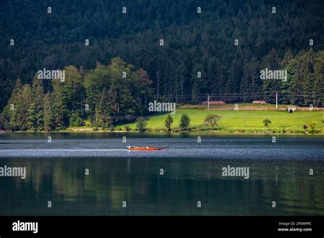 Touristen Auf Einer Bootsfahrt Rund Um Den Hallst Tter See Oder Den