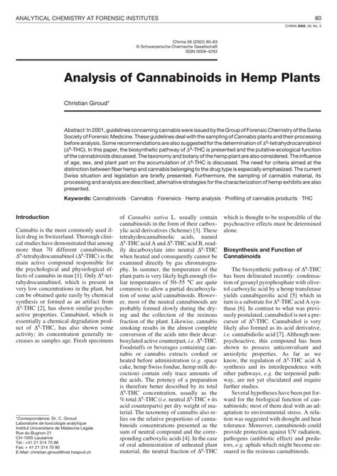 PDF Analysis Of Cannabinoids In Hemp Plants