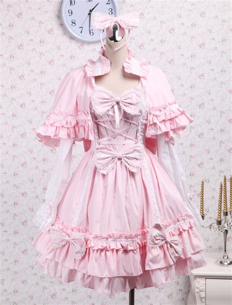 Sweet Pink Lotila Op Dress And Cape With Bows And Ruffles