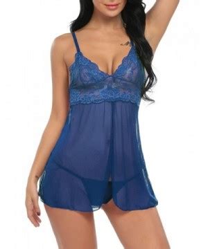 Women Nightwear Lace Babydoll Strap Chemise Sexy Open Front Lingerie Blue CX187LD04KW