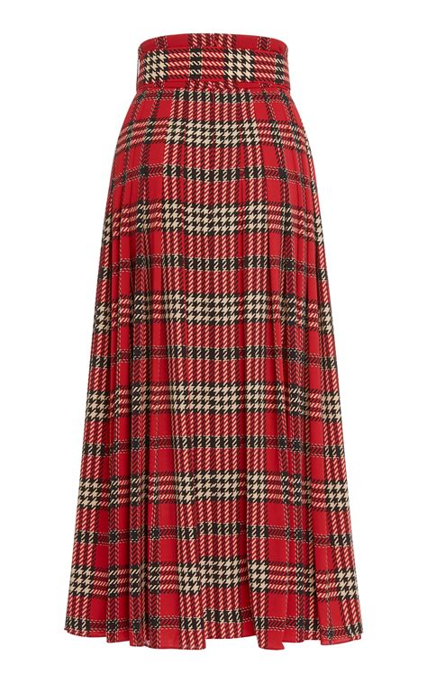 Emilia Wickstead Pris Pleated Tartan Flannel Skirt Regalfille