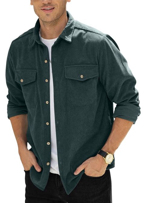 camicia da uomo  velluto  coste  bottoni camicia casual