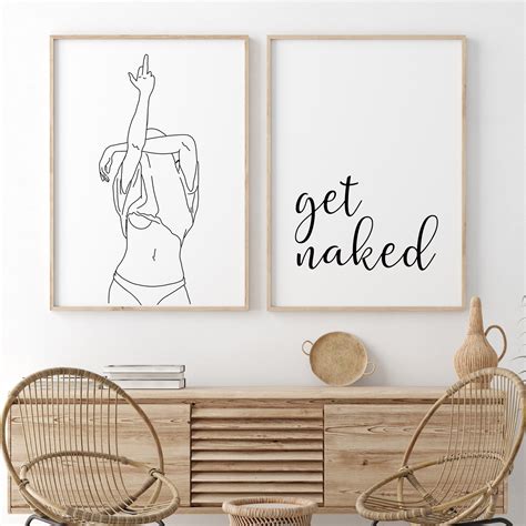 Bathroom Wall Art Decor Get Naked Print Get Naked Line Art Etsy