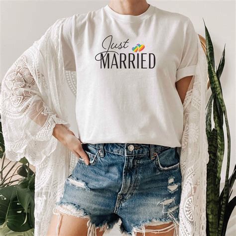 Just Married Lgbtq Rainbow Heart Shirt Gay Honeymoon Tee Etsy