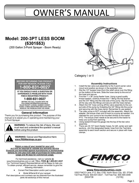 Fimco Boom Sprayer Manual