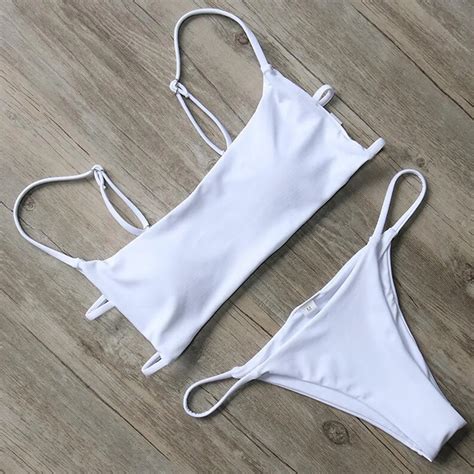 White Swimsuit Women Sexy Halter Bikini Solid Bikini Set Push Up