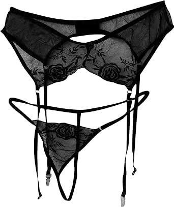 Amazon Women S Lingerie Sets With Garter Belt Sexy Floral Lace