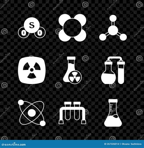 Set Sulfur Dioxide So2 Molecule Atom Test Tube Radioactive And With