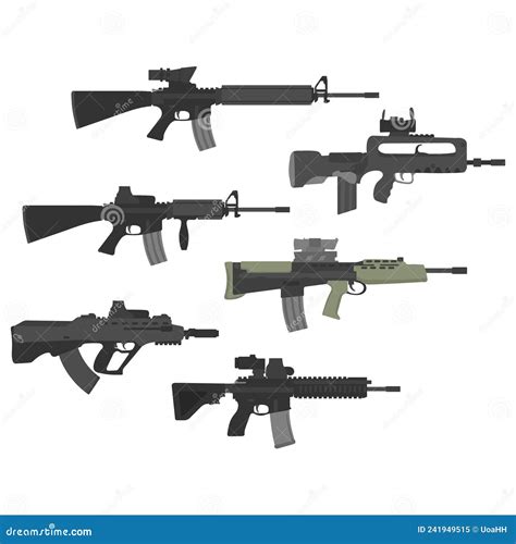 Modern Assault Rifles And Carbines Set. Cartoon Vector | CartoonDealer ...