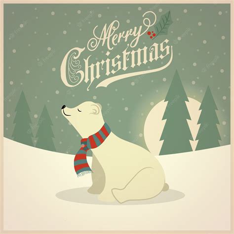 Premium Vector Beautiful Retro Christmas Card With Polar Bear