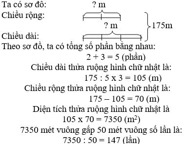 Một thửa ruộng hình chữ nhật có nửa chu vi là 175 m Chiều rộng