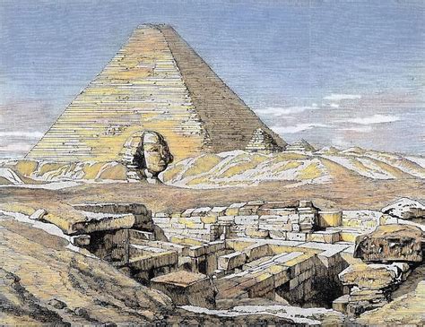 Egypt. Pyramids and Sphinx. Colored engraving, 1879