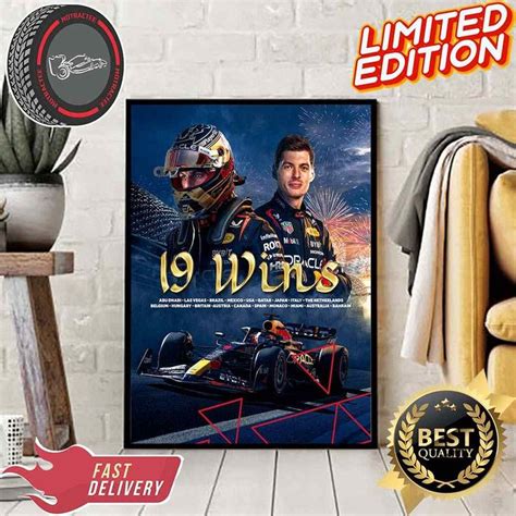 Max Verstappen Break The F1 Record With 19 Wins In 2023 Home Decor Poster