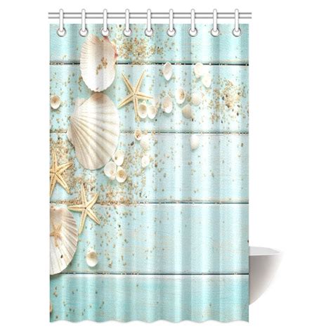 MYPOP Seashells Decor Shower Curtain, Seashells And Starfish With Sand ...