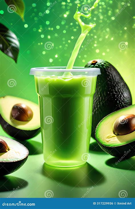 Avocado Juice With Splash Motion Effect And Avocado Fruit Stock