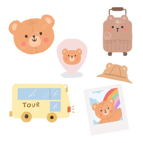 Cute Korean Bear Journey Traveling Kawaii Sticker Bear Clipart Cute