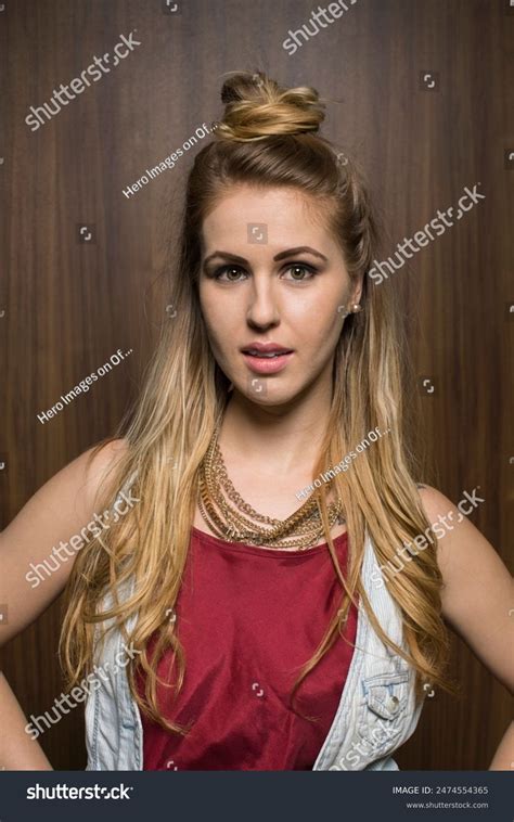 Portrait Serious Blonde Woman Hair Bun Stock Photo Shutterstock