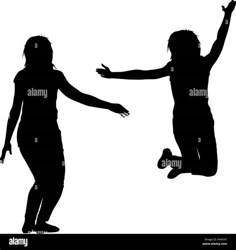 Silhouette De Trois Jeunes Filles Sautant Avec Mains Motion Vector