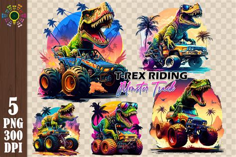 T Rex Riding Monster Truck Sublimation Graphic By MICON DESIGNS