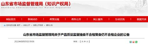 山东省市场监督管理局关于产品质量监督抽查不合格复查仍不合格企业的公告 中国质量新闻网